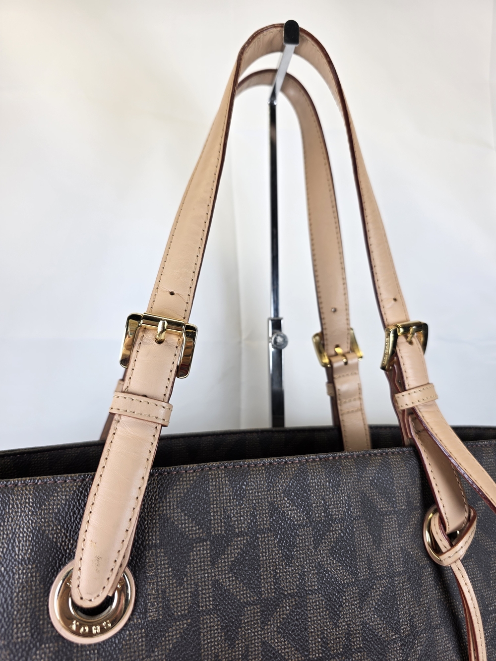 Michael Kors Jet Set Travel Brown Logo Tote Shoulder Bag Work Laptop School - Picture 5 of 13